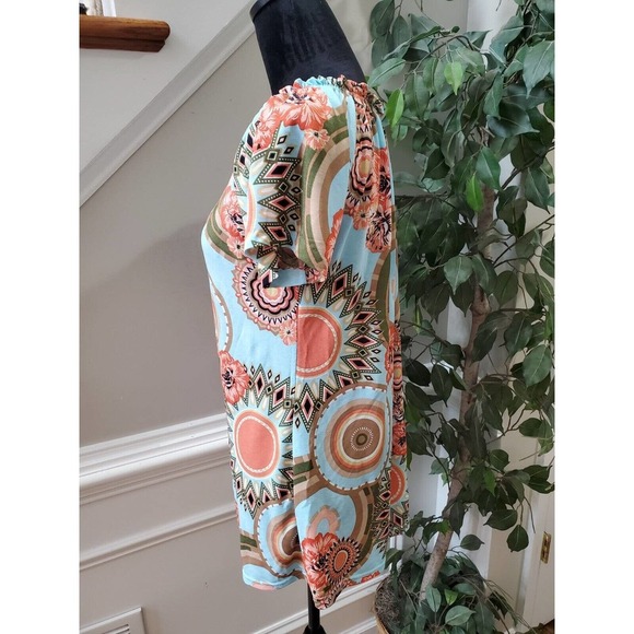 Win Win Women Blue Polyester Round Neck Short Sleeve Casual Top Blouse Size S/M - Picture 5 of 9